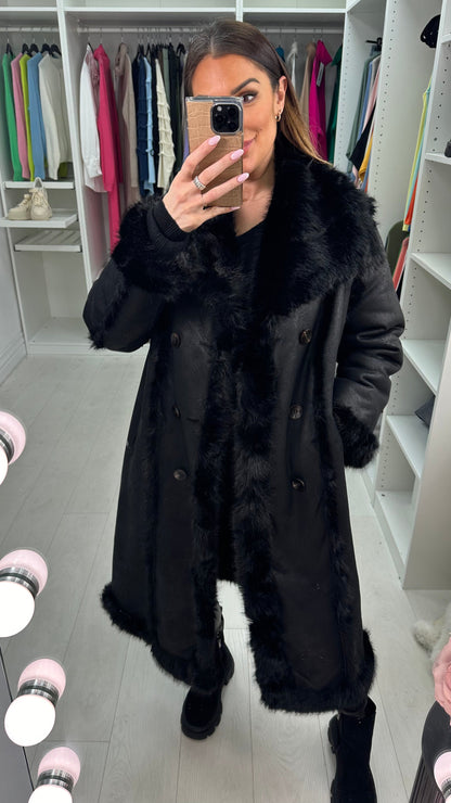 Gracey Faux Fur/Faux Suede Reversible Longline Coat