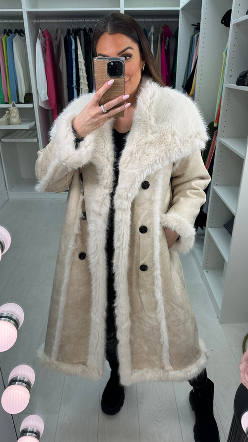 Gracey Faux Fur/Faux Suede Reversible Longline Coat