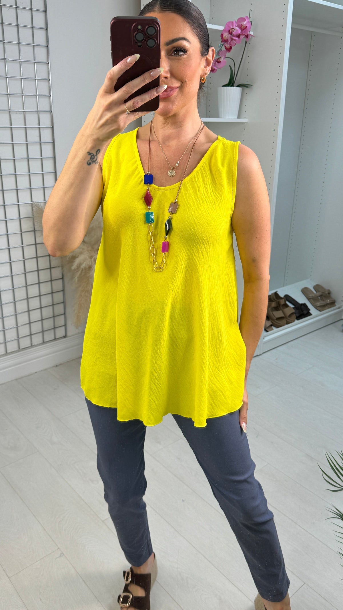 Avali Plain V Necklace Vest Top