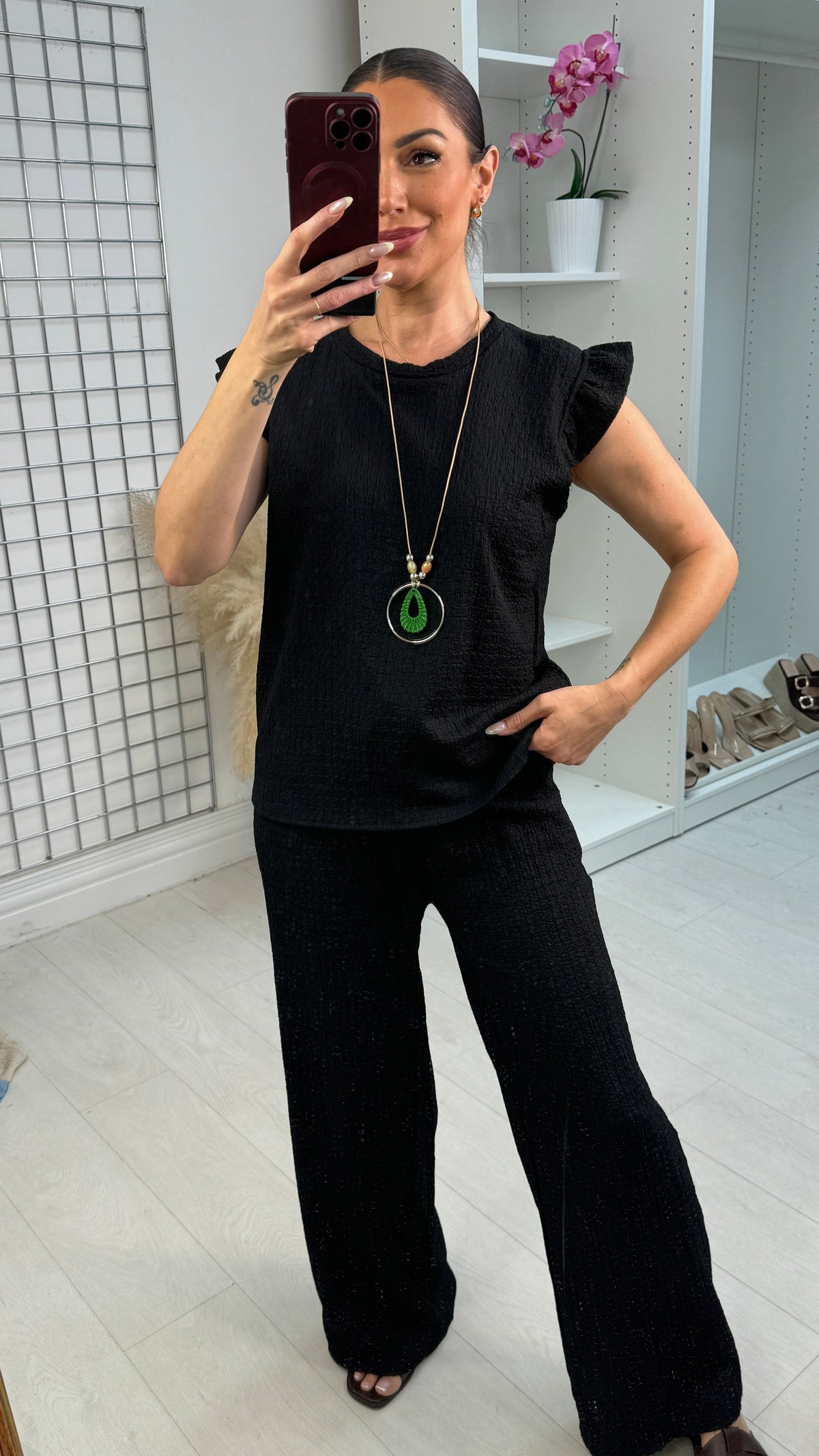 Willow Textured Co-Ord Set with Necklace