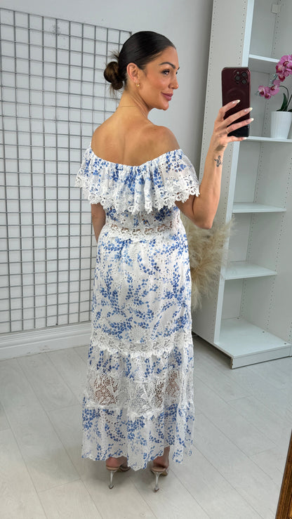 Jude Floral Lace Bardot Maxi Dress