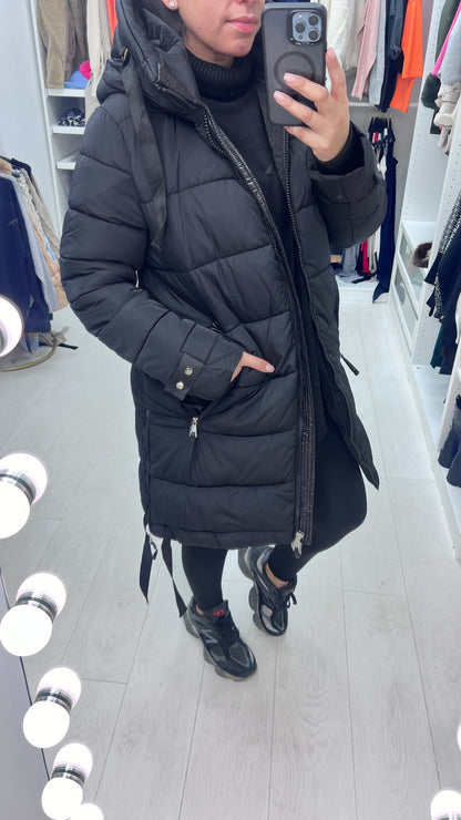Autumn Black Zip Detail Hooded Puffer Coat