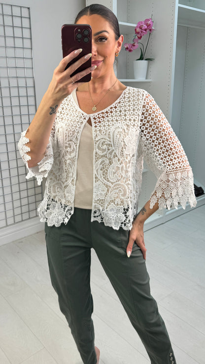 Millie Crochet Pearl Button Cardigan