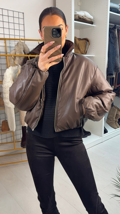 Claudine Faux Leather Padded Bomber Jacket