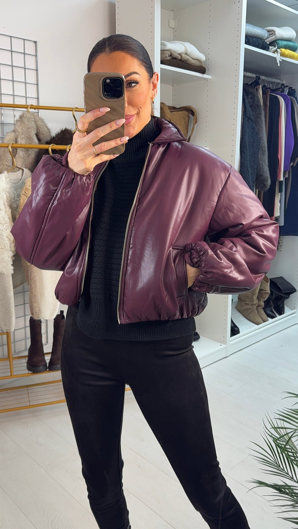 Claudine Faux Leather Padded Bomber Jacket