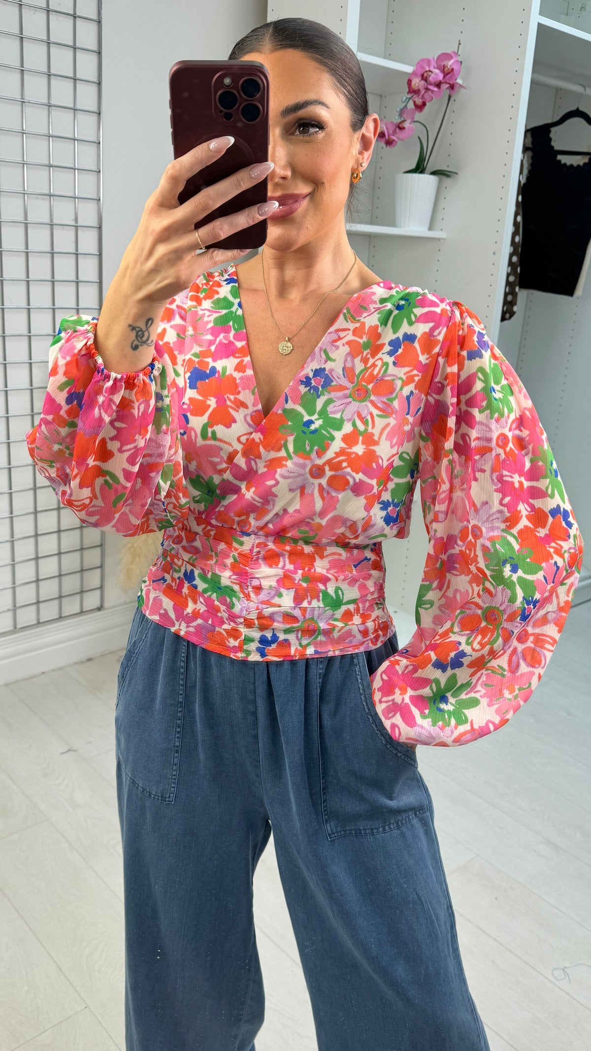 Jacky Floral Print Deep V Neck Blouse