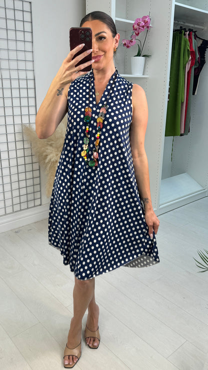 Cillia Polka Dot V Neck Loose Fit Dress