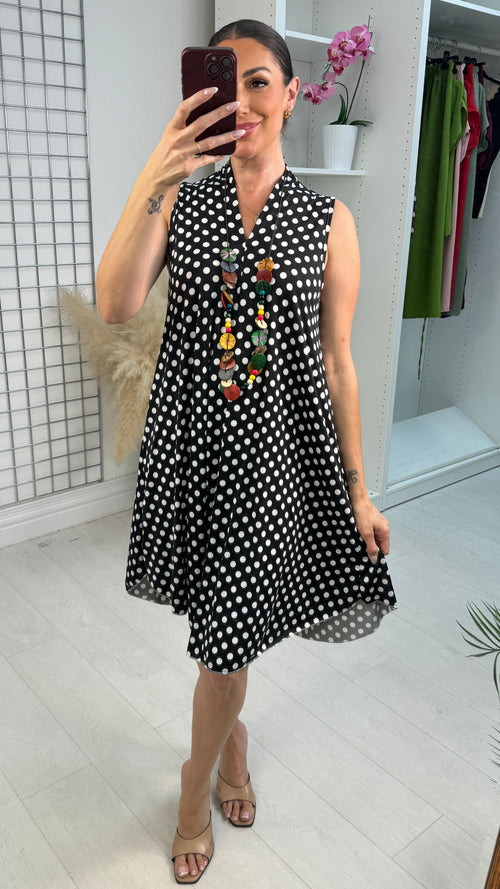 Cillia Polka Dot V Neck Loose Fit Dress