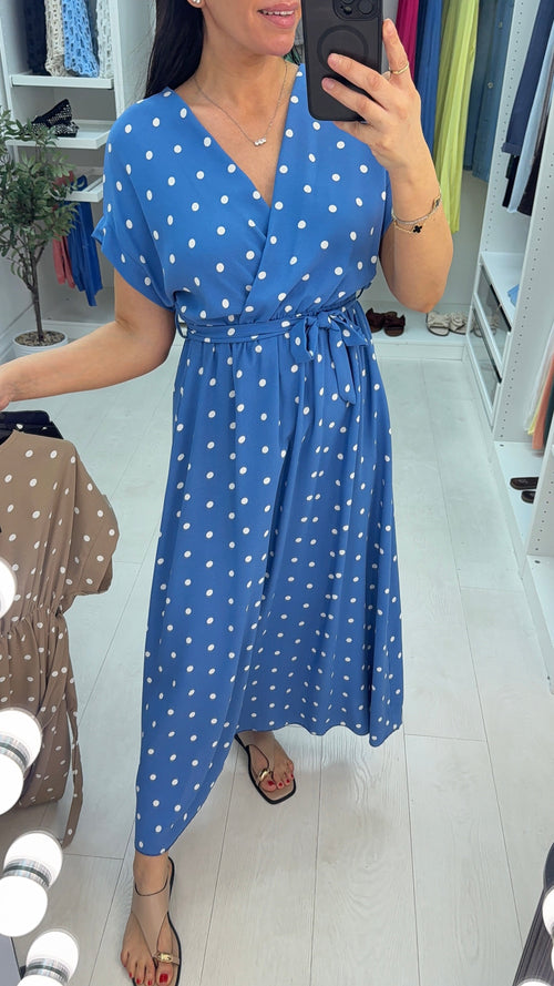 Blanka Polka Dot V Neck Maxi Dress