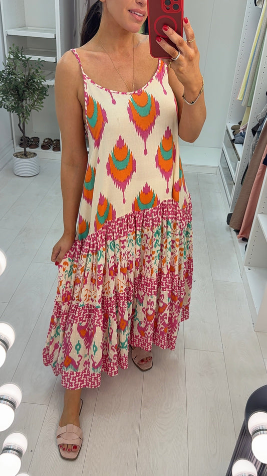 Oakley Boho Print Oversized Tiered Cami Dress