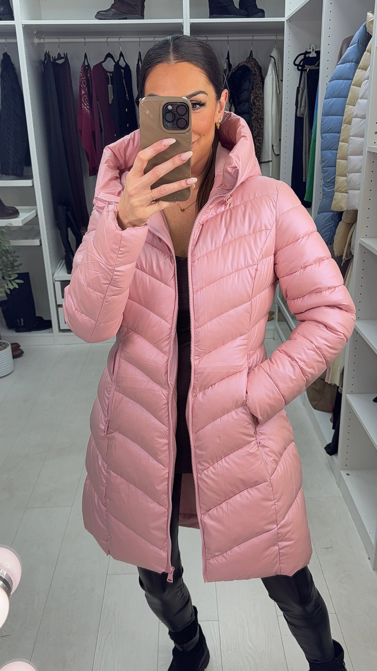 Tally Plain Chevron Design Hooded Coat