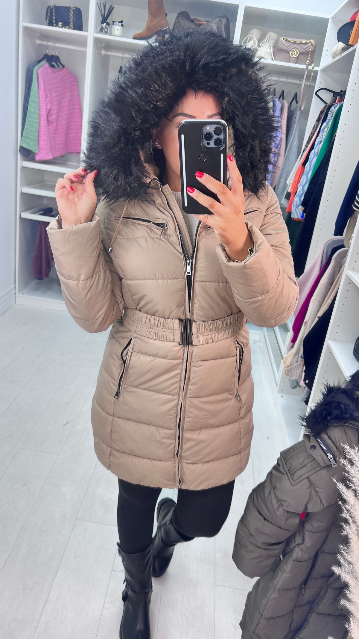Trixie Beige Faux Fur Hooded Coat