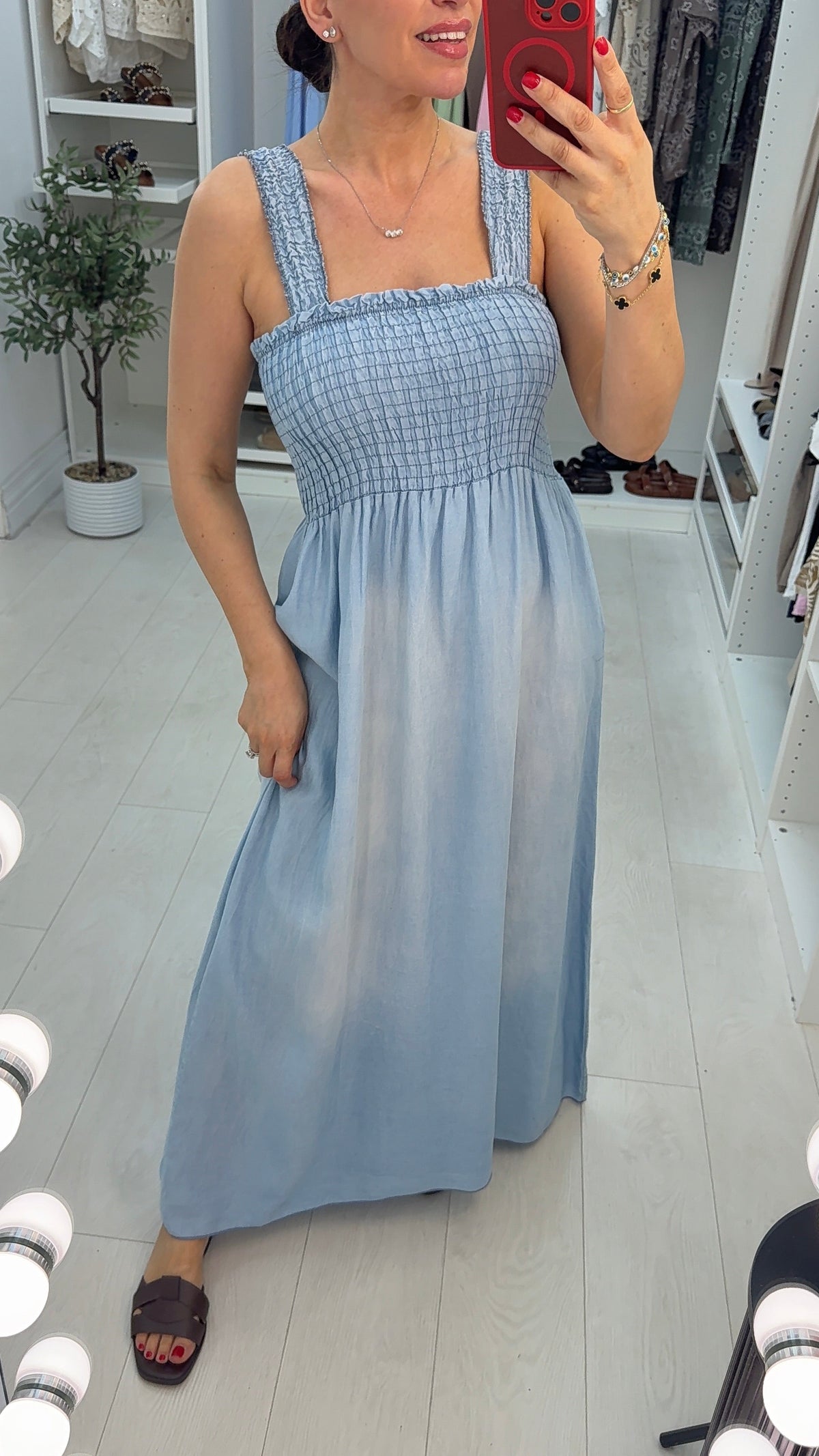 Joana Shirred Bust Denim Maxi Dress