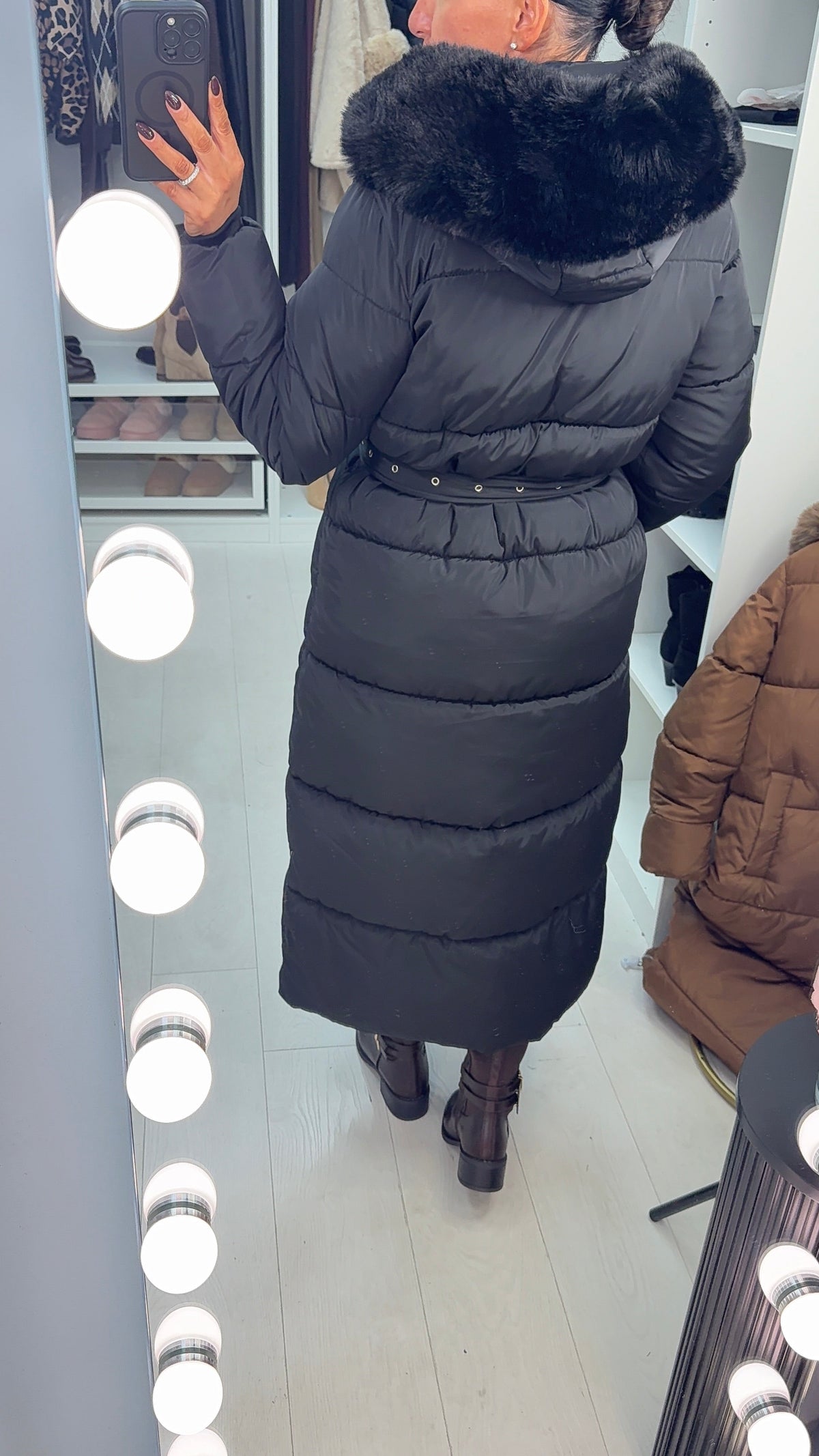 Ceri Padded Faux Fur Hooded Longline Coat