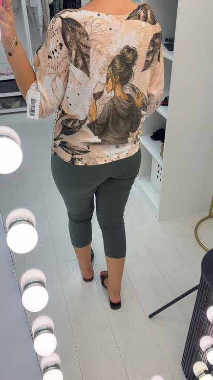 Hailey Wine Print Batwing Top