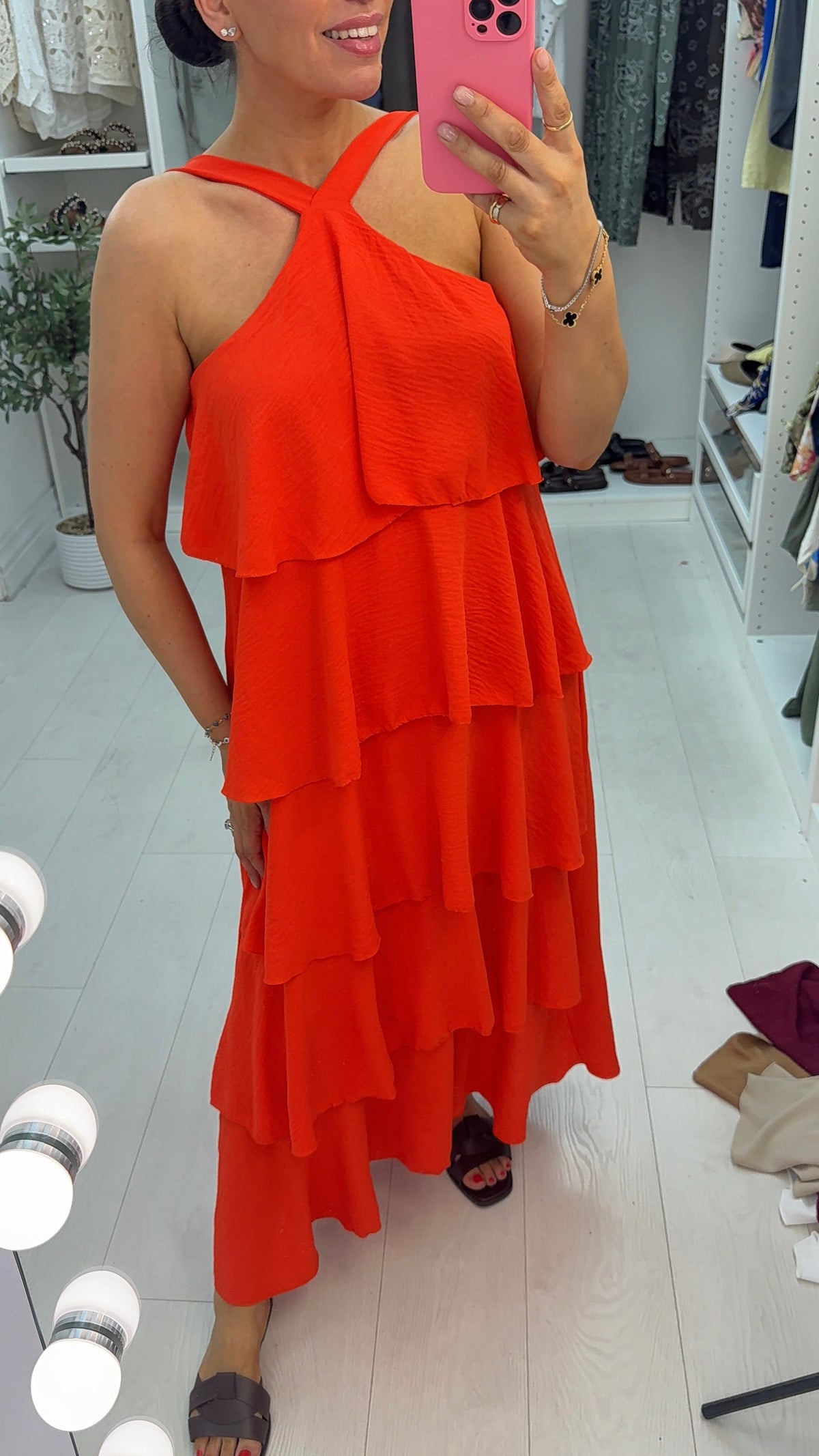 Wendelyn Plain Ruffled Halter Neck Maxi Dress