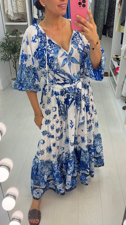 Zarine Embellished Loose Fit Belted Dress