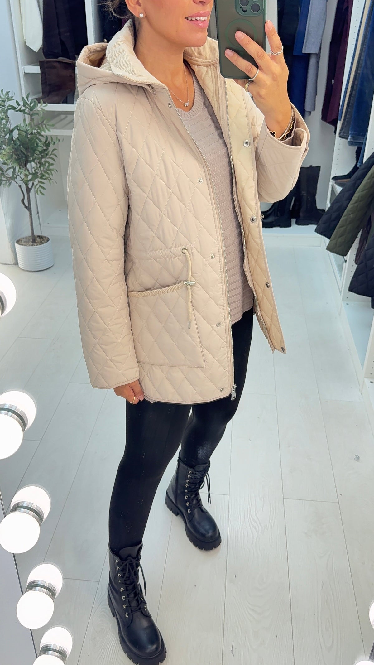Elaria Quilted Hooded Drawstring Waist Jacket