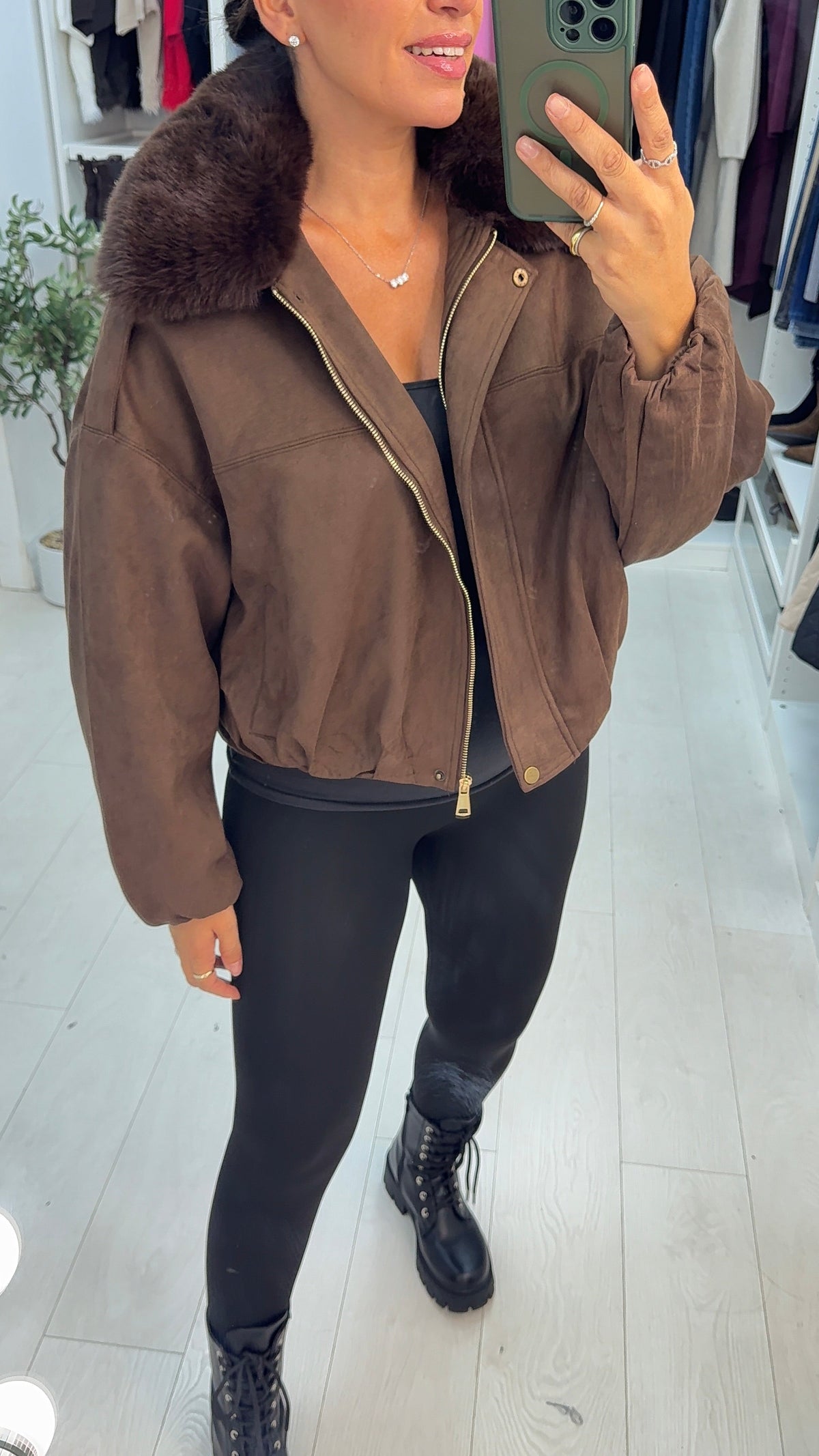 Rhea Faux Suede Faux Fur Collar Jacket
