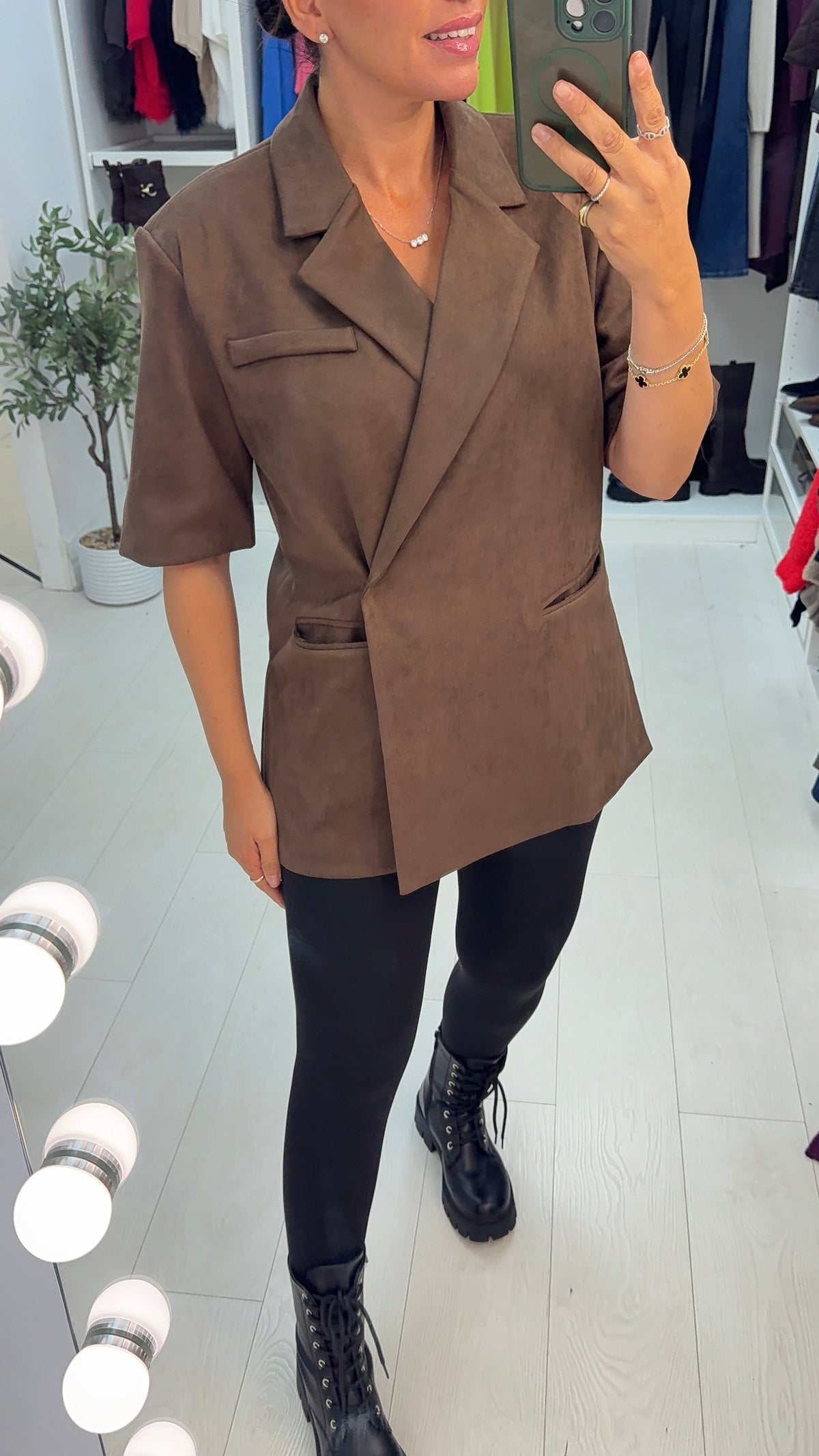 Jacinda Short Sleeved Faux Suede Blazer