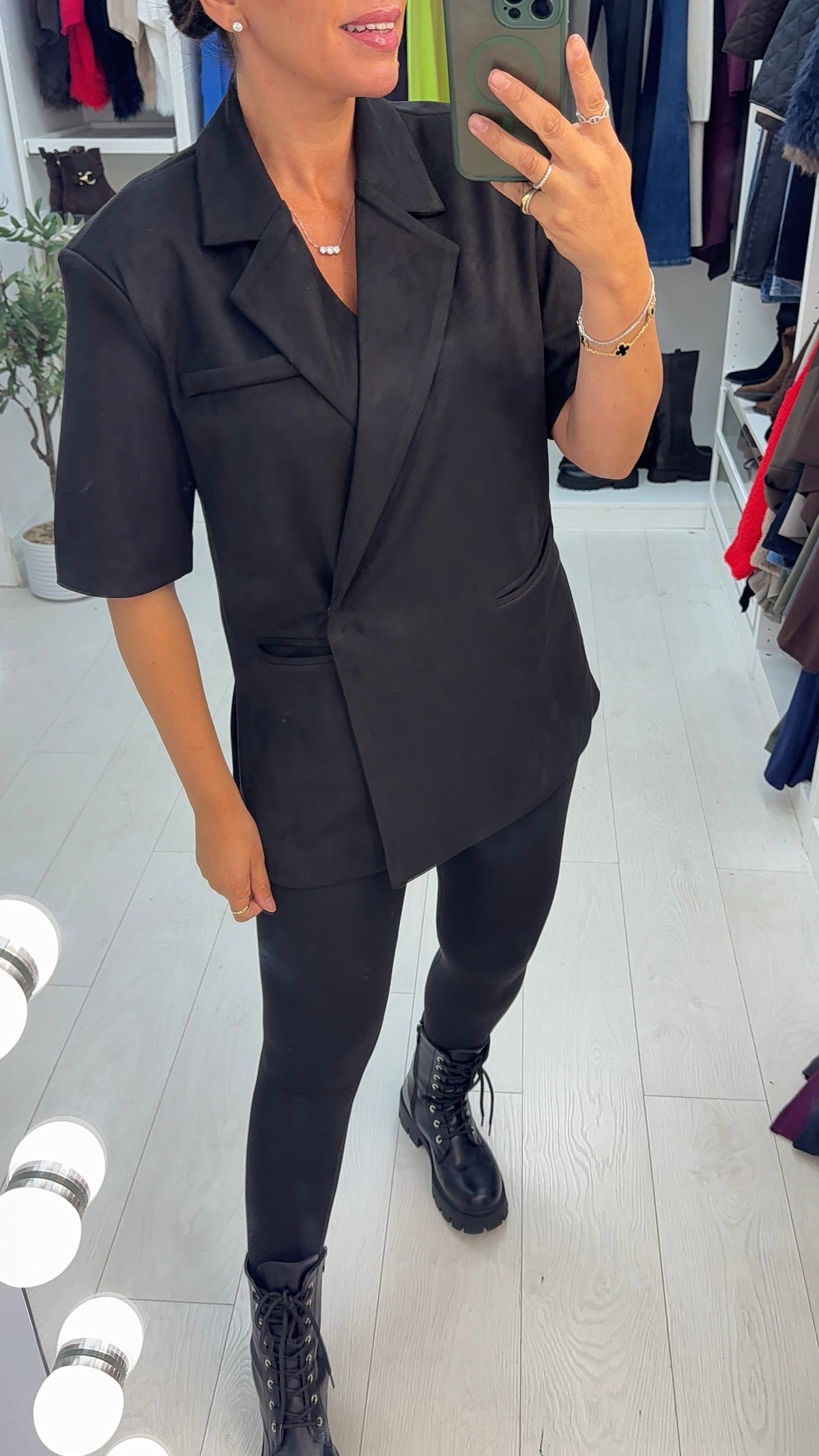 Jacinda Short Sleeved Faux Suede Blazer