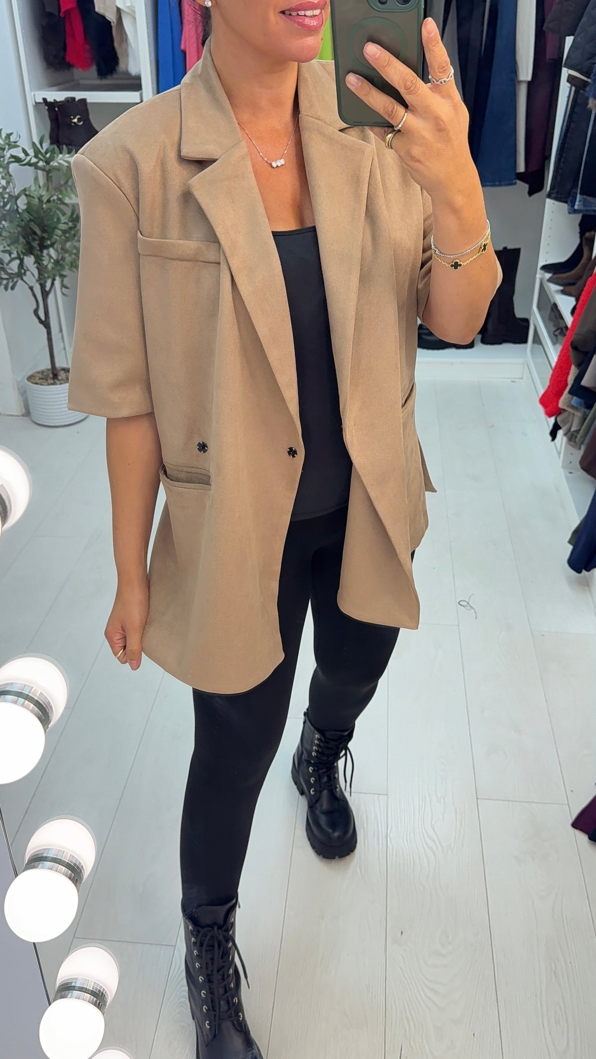 Jacinda Short Sleeved Faux Suede Blazer