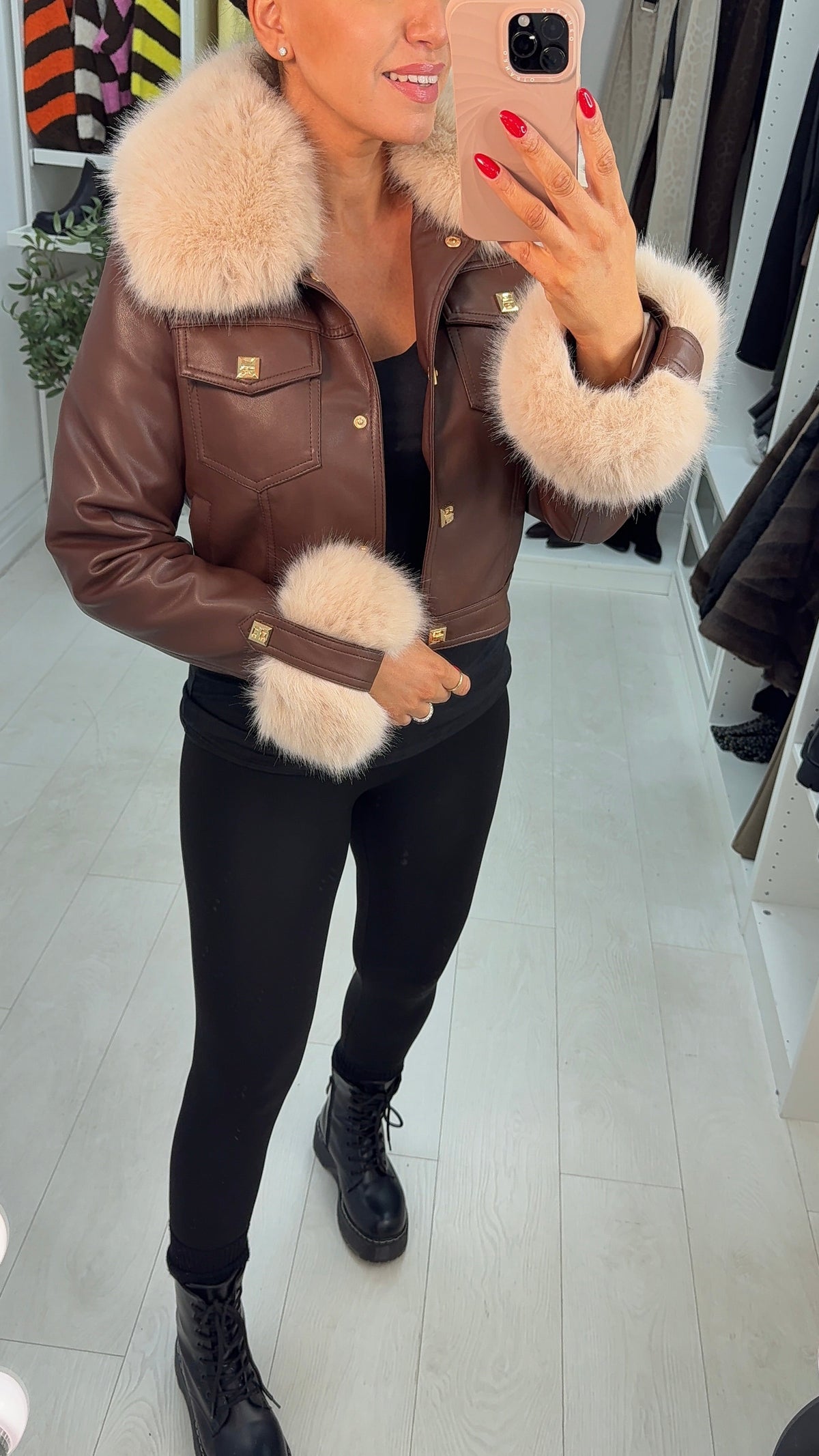 Ayla Faux Leather & Fur  Detailed Jacket