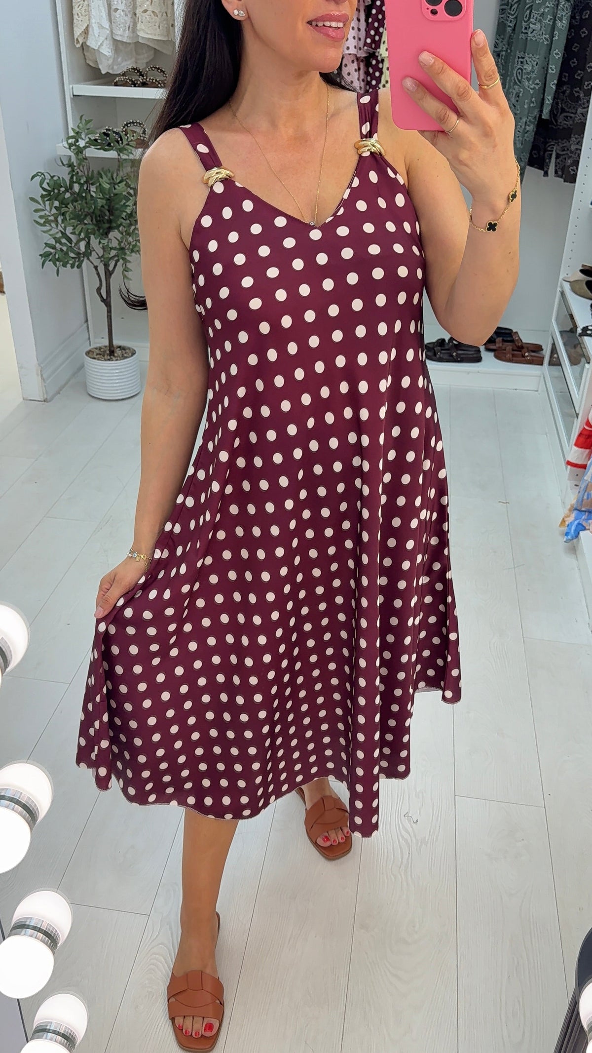 Brinley Polka Buckle Detail Midi Dress
