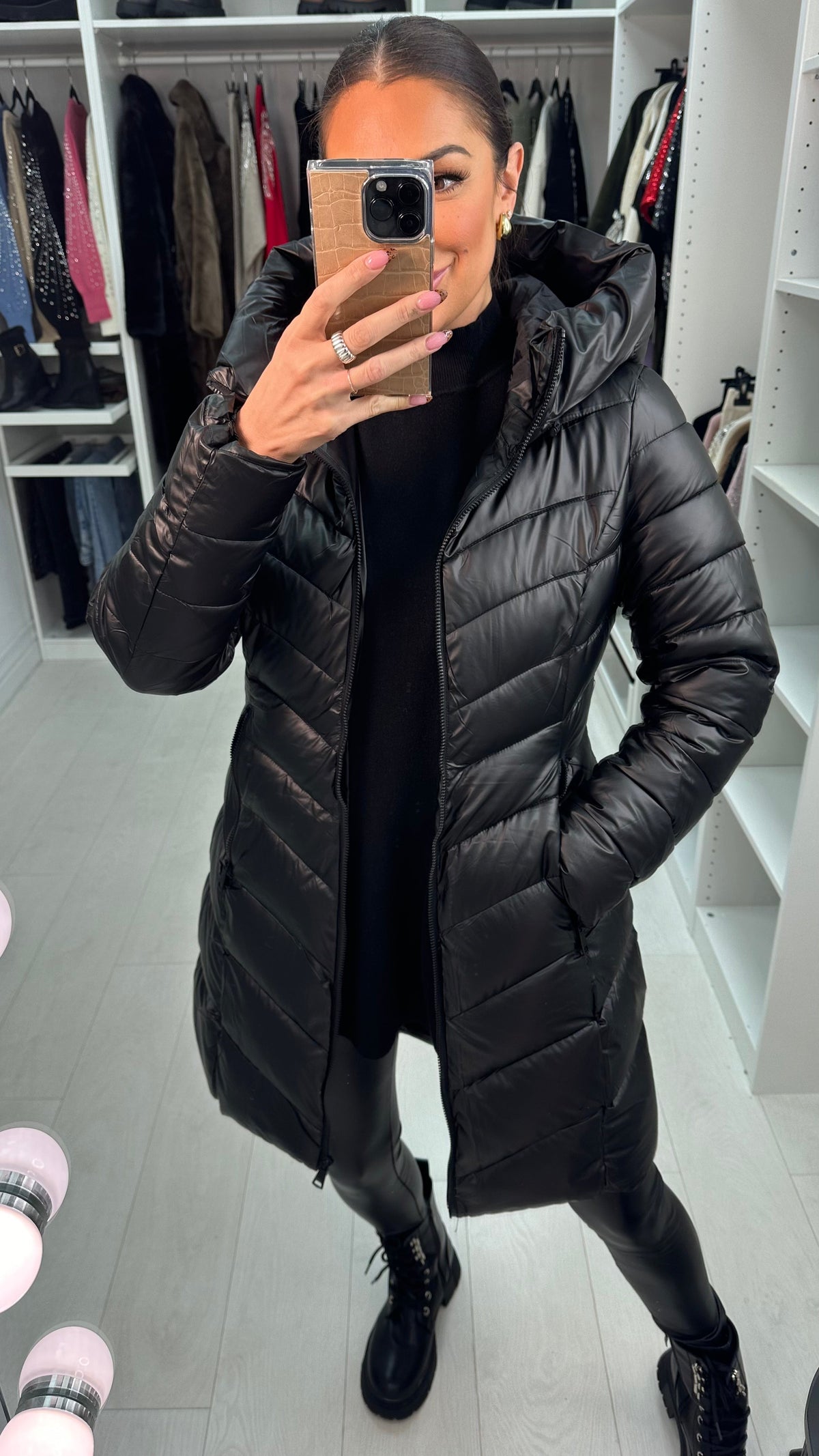 Tally Plain Chevron Design Hooded Coat