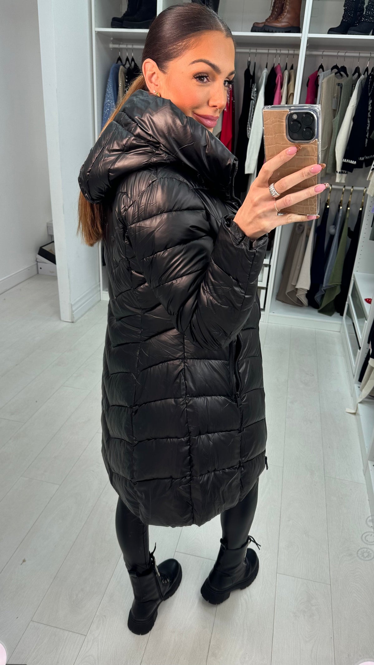 Tally Plain Chevron Design Hooded Coat