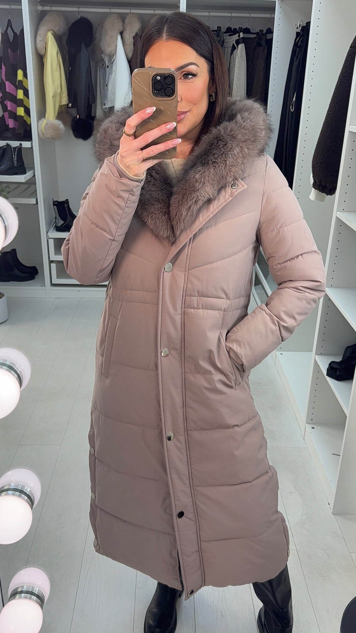 Nicolette Faux Fur Hooded Longline Coat