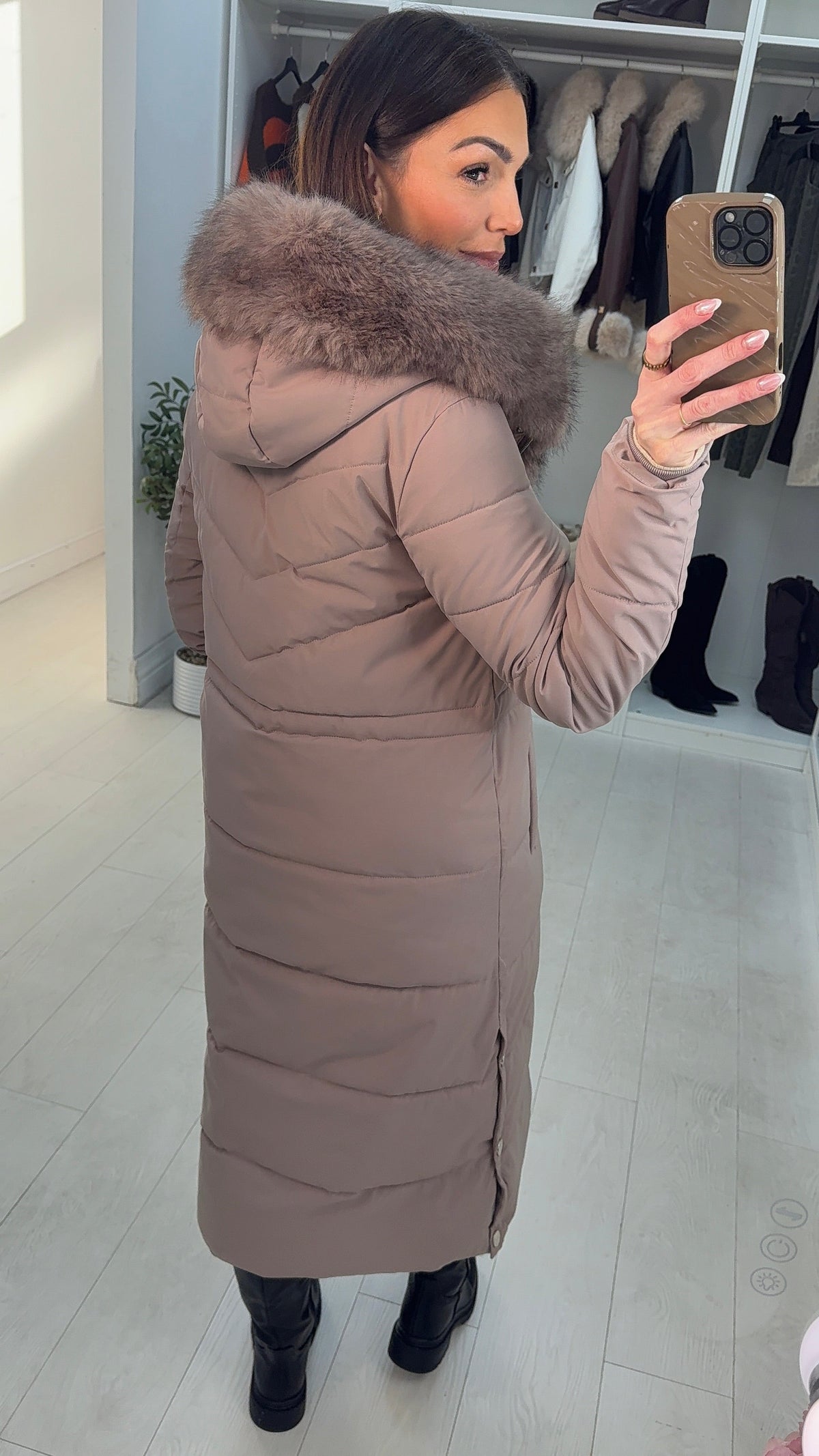Nicolette Faux Fur Hooded Longline Coat