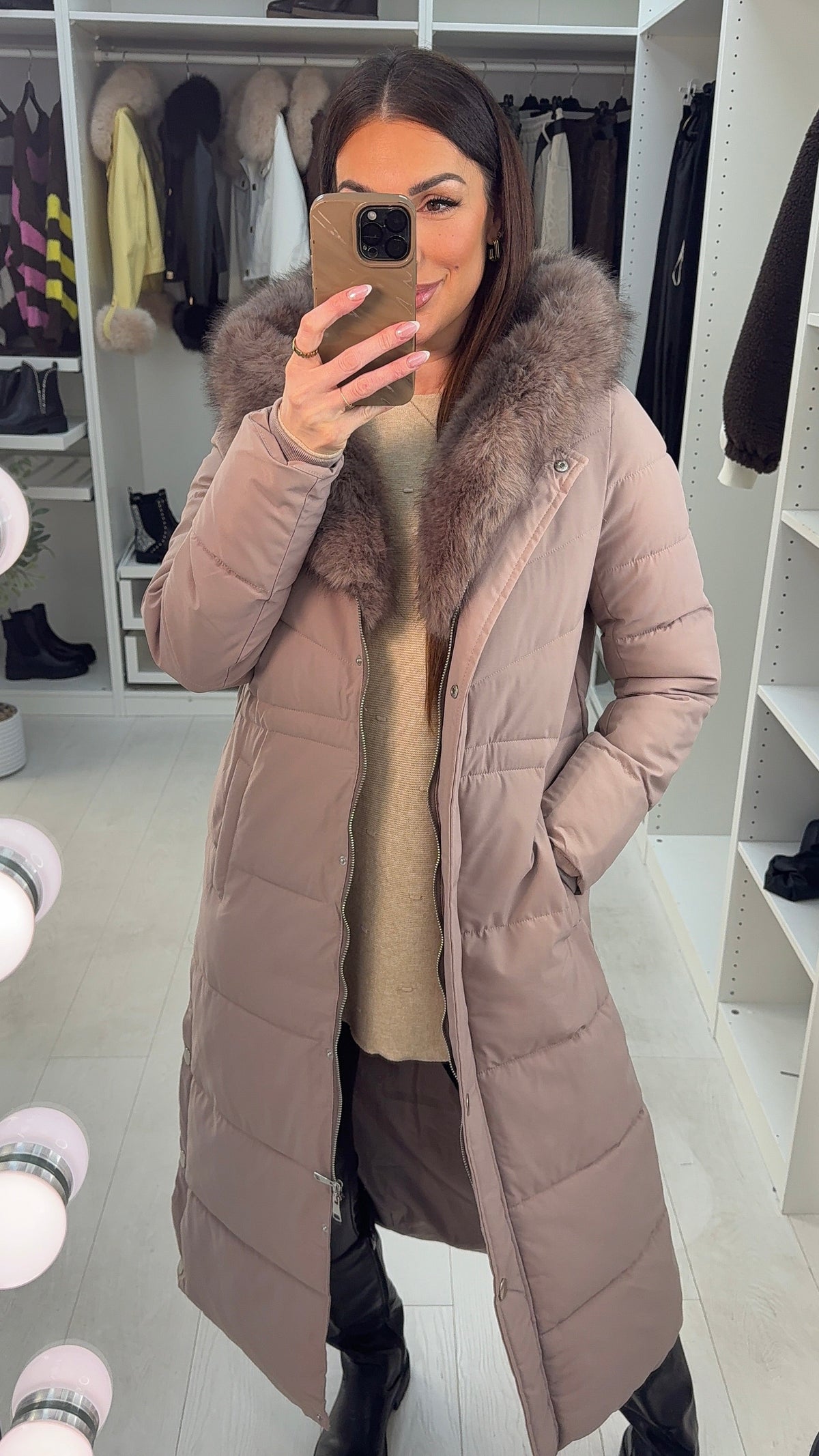 Nicolette Faux Fur Hooded Longline Coat