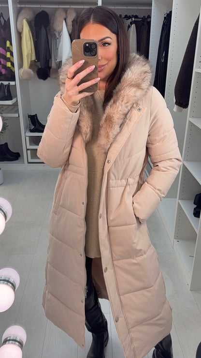 Nicolette Faux Fur Hooded Longline Coat