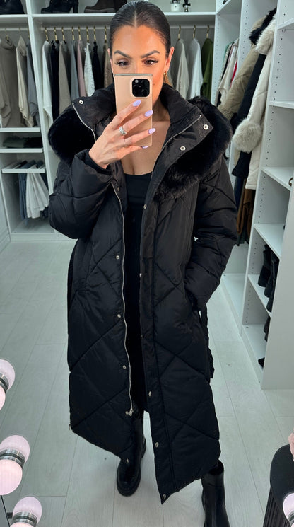 Loukia Faux Fur Hooded Longline Coat