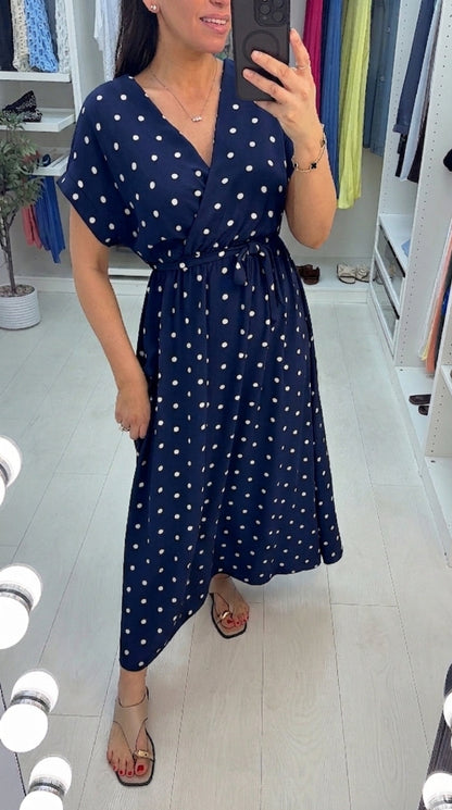 Blanka Polka Dot V Neck Maxi Dress