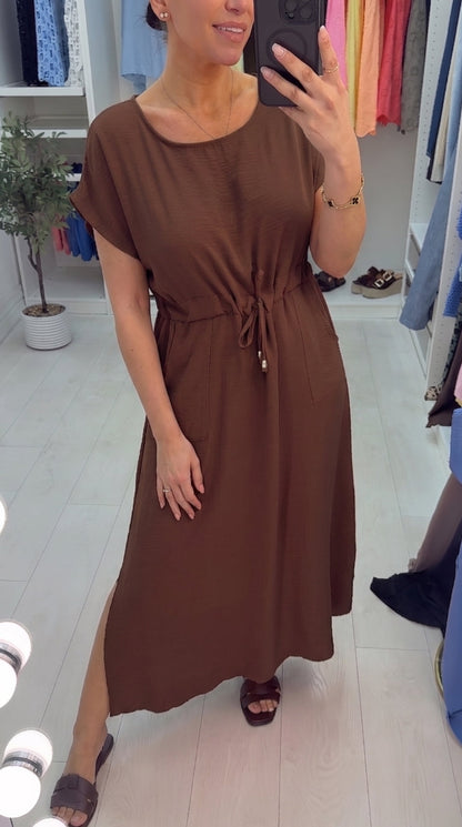 Kamila Plain Drawstring Waist Maxi Dress
