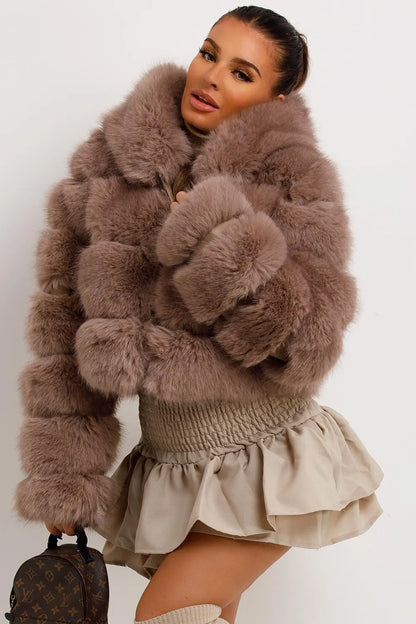 Faux Fur Coat With Hood Tan