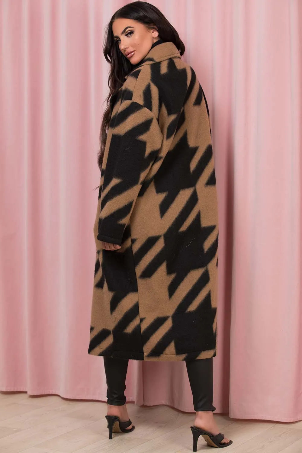 Black Long Coat Dogtooth Print