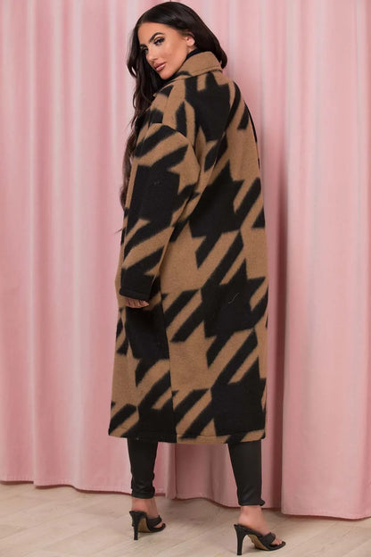Black Long Coat Dogtooth Print