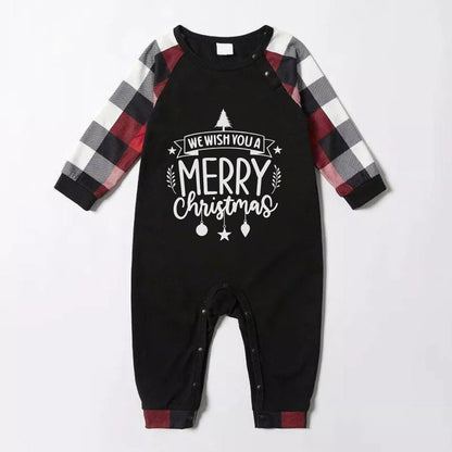 Christmas Family Matching Pajamas-Red and Gray Plaid Pjs set with "We Wish You A Merry Christmas" Print