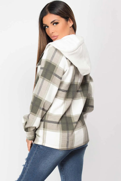 Khaki Check Hooded Shacket