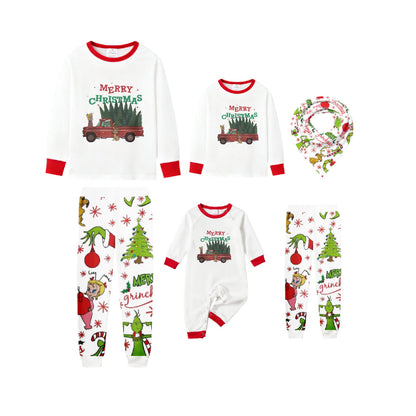Family Christmas White Pajamas Set With Colorful Christmas Print