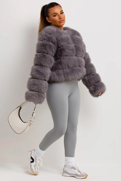 Faux Fur Bubble Coat Grey
