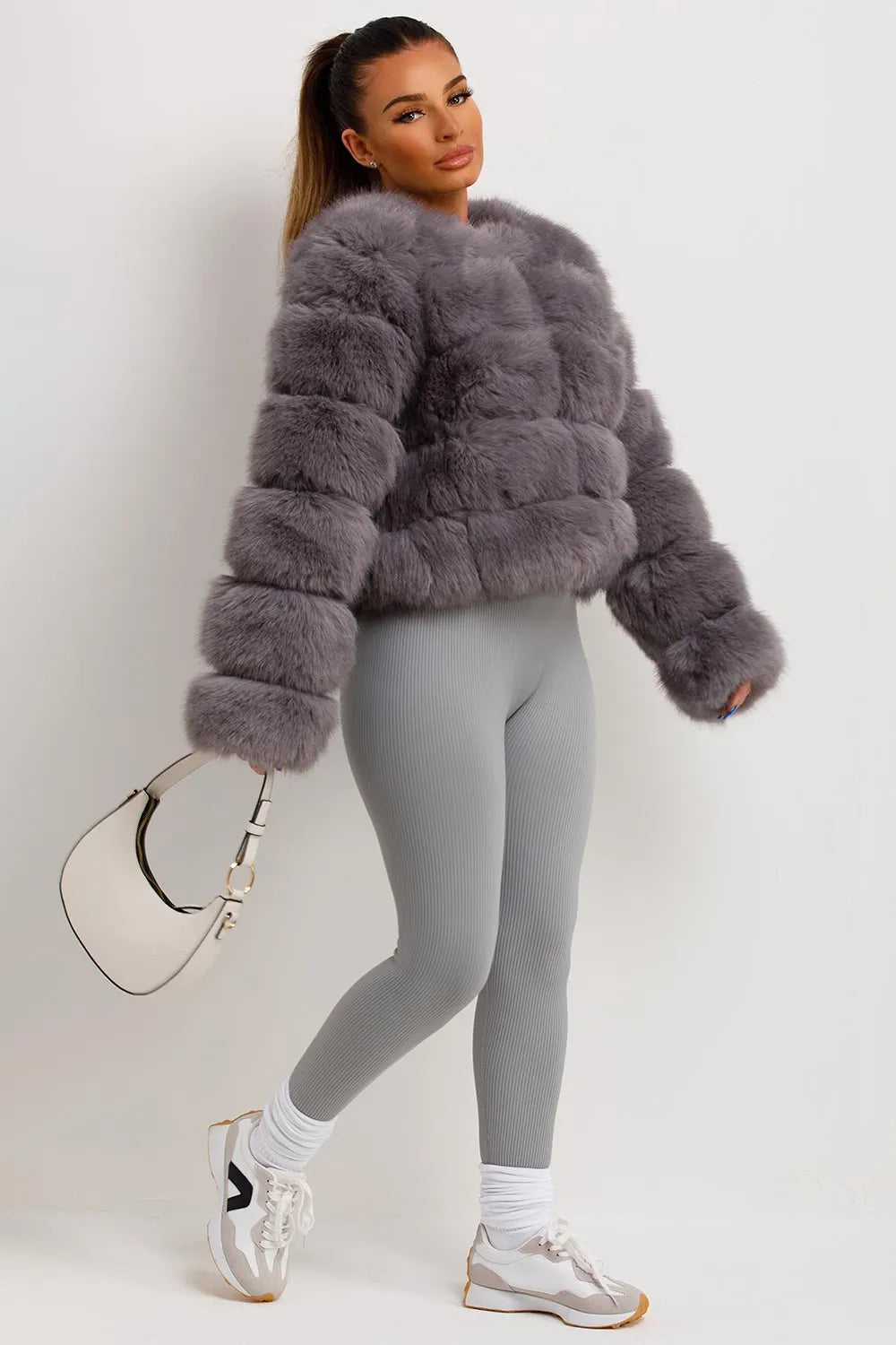 Faux Fur Bubble Coat Grey