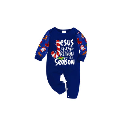 Blue Christmas Pajama Set with Santa, Gingerbread, and Candy Cane Design