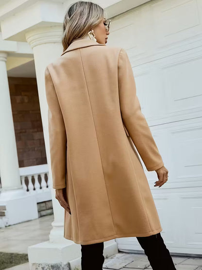 New Women Double Breasted Simple Design Woolen Coat