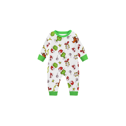 Family Christmas 2025 Pajamas Set - Green Top / Cartoon Print Pants