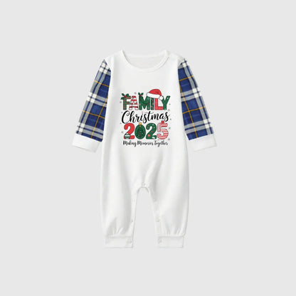 Christmas Family Matching Pajamas-Blue Raglan Top Blue Plaid Pants Pjs Set with "Family Christmas 2025" Print