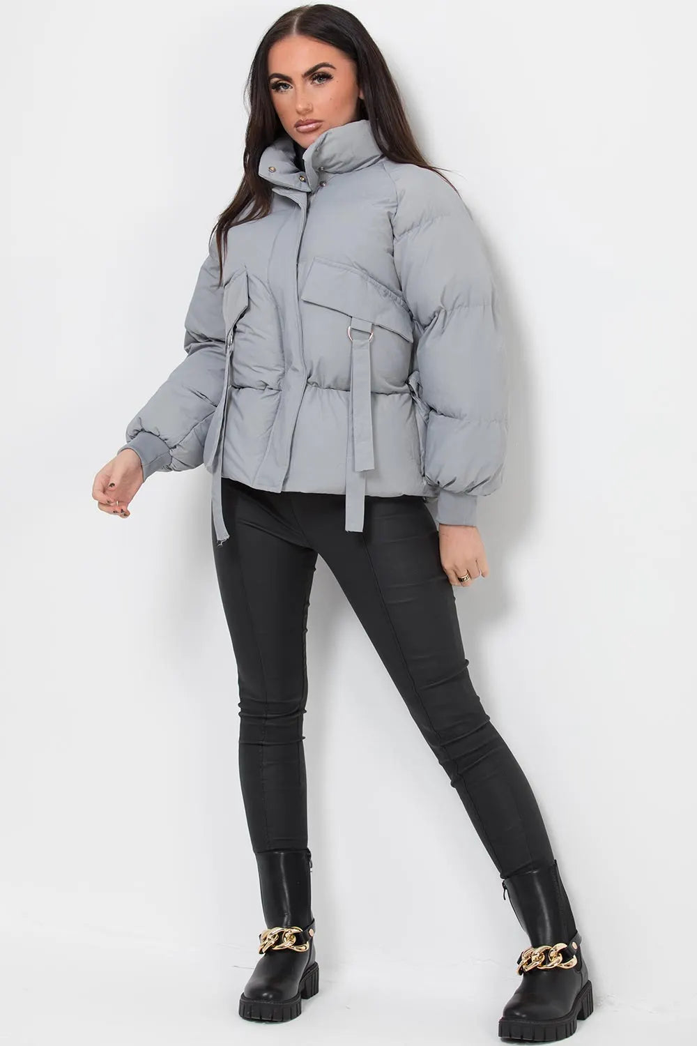 Puffer Jacket With Pocket Detail Grey